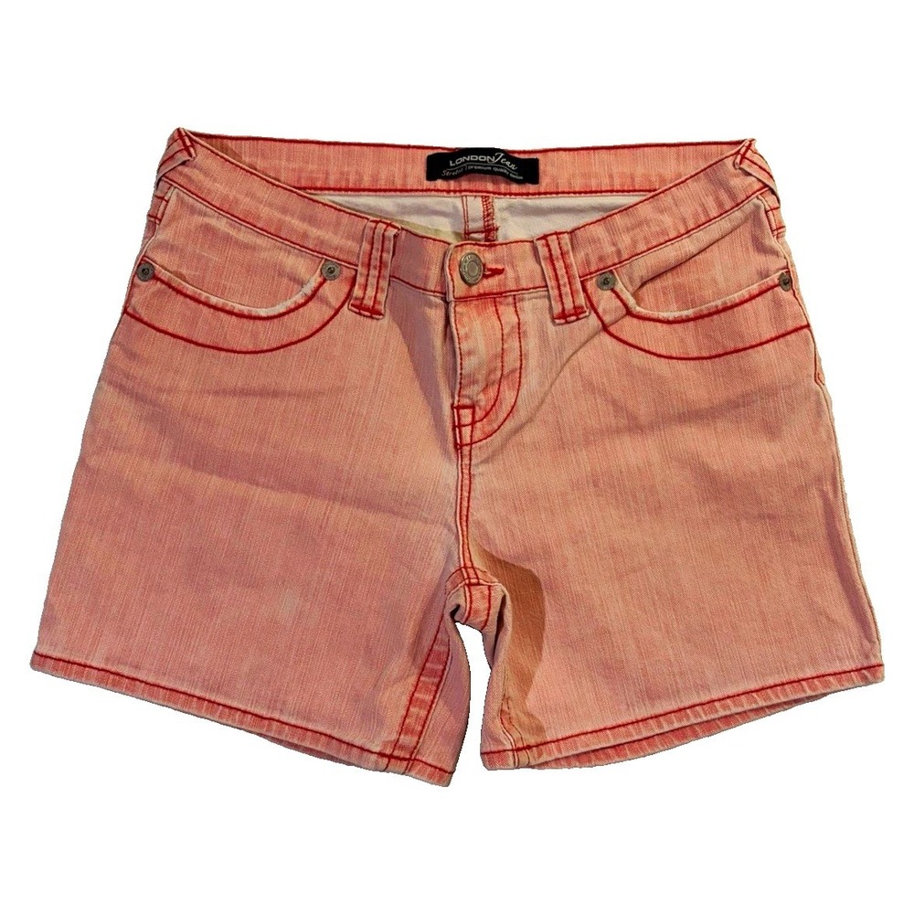 London Jean Womens Pink Denim Shorts Size 6 W28 Mid Rise Stretch 5-Pocket